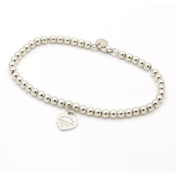 “Return to Tiffany & Co” Round Sterling Silver Beaded Bracelet With Heart Tag!!! - Picture 5 of 17